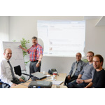 Projektbesprechung (v. l.): Markus Keil (Projektleiter CURSOR); Ralf-Gerwald D&ouml;lle (Projektleiter EVH Netz); R&uuml;diger Teves (CURSOR), Thomas Zogbaum (EVH Netz, Teilprojekt GPKE-Prozesse) und Alexander Jung (EVH Netz, Teilprojekt Bilanzierungsmodule)